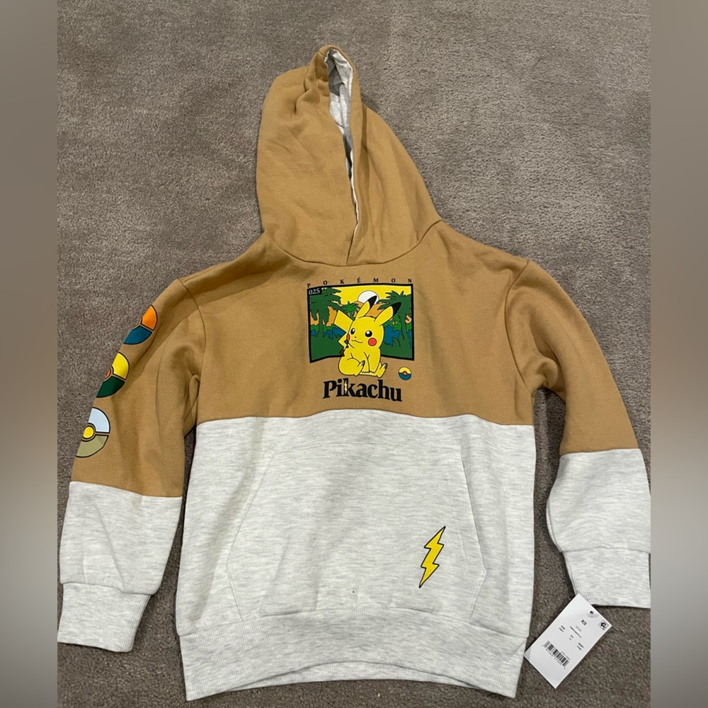 Pikachu Graphic Hoodie in Tan and Gray
